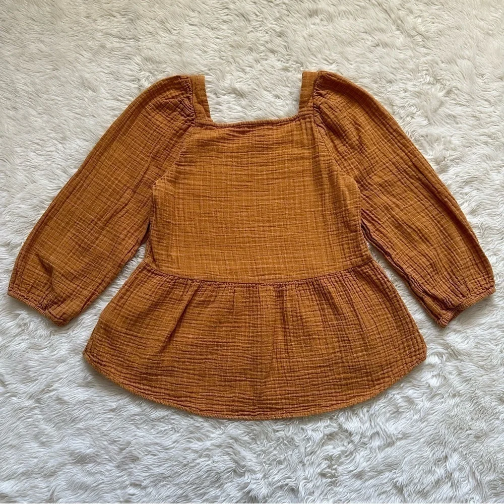 Madewell Blouse Lightspun Millbrook Puff-Sleeve Peplum Top in Windowpane XS